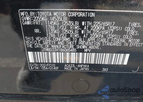 2008 Toyota Rav4 из США, поврежденный, VIN JTMBD33V186065485